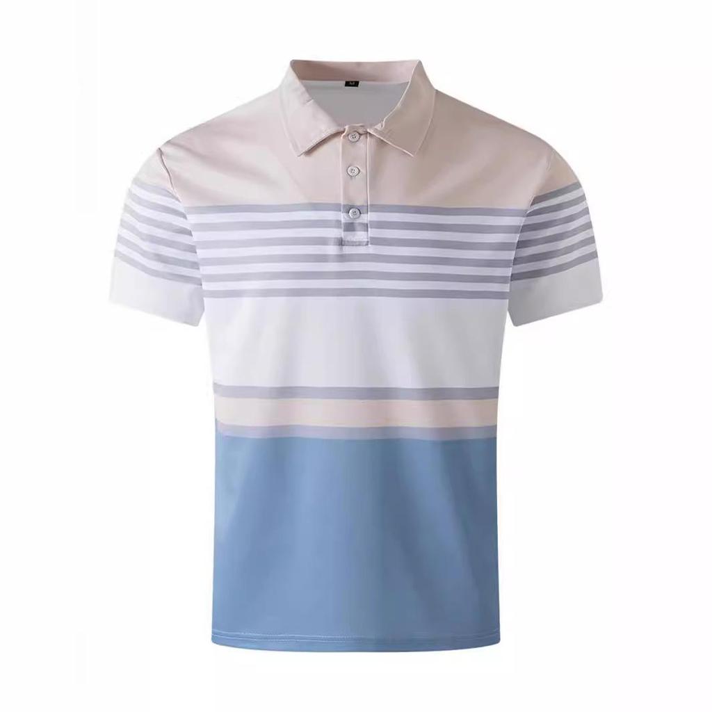 Nuova Polo Casual da Uomo Estiva con Collo a Rever, Bottoni, Strisce e Color Blocking T-shirt Top