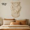Textured Wall Art for Bedroom Hanging Tapestry, Boho Leaf Decor, Large Tapestry with Wood Beads, Handmade Soft Natural Woven Art, Farmhouse