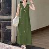 ZANZEA Women Casual V-Neck Summer Sleeveless Print Long Dress