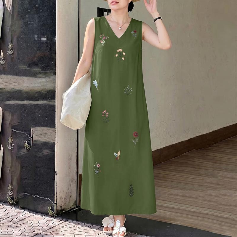 ZANZEA Women Casual V-Neck Summer Sleeveless Print Long Dress