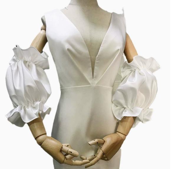 Detachable Satin Puff Arm Cuffs, Ruffled Elastic Bubble Sleeve Covers, Off Shoulder Fake Sleeves for Wedding Dress Bridal Gown Cosplay Costume