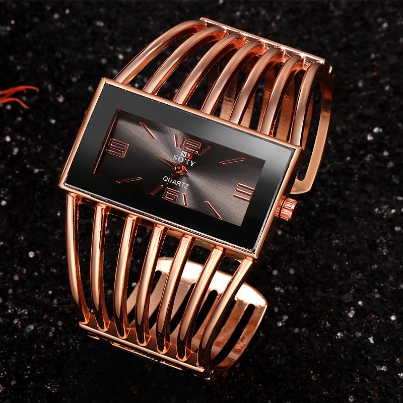 

Роскошные Модные Часы Розовое Золото Женские Часы из Нержавеющей Стали Браслет-Браслет Прямоугольные Кварцевые Часы