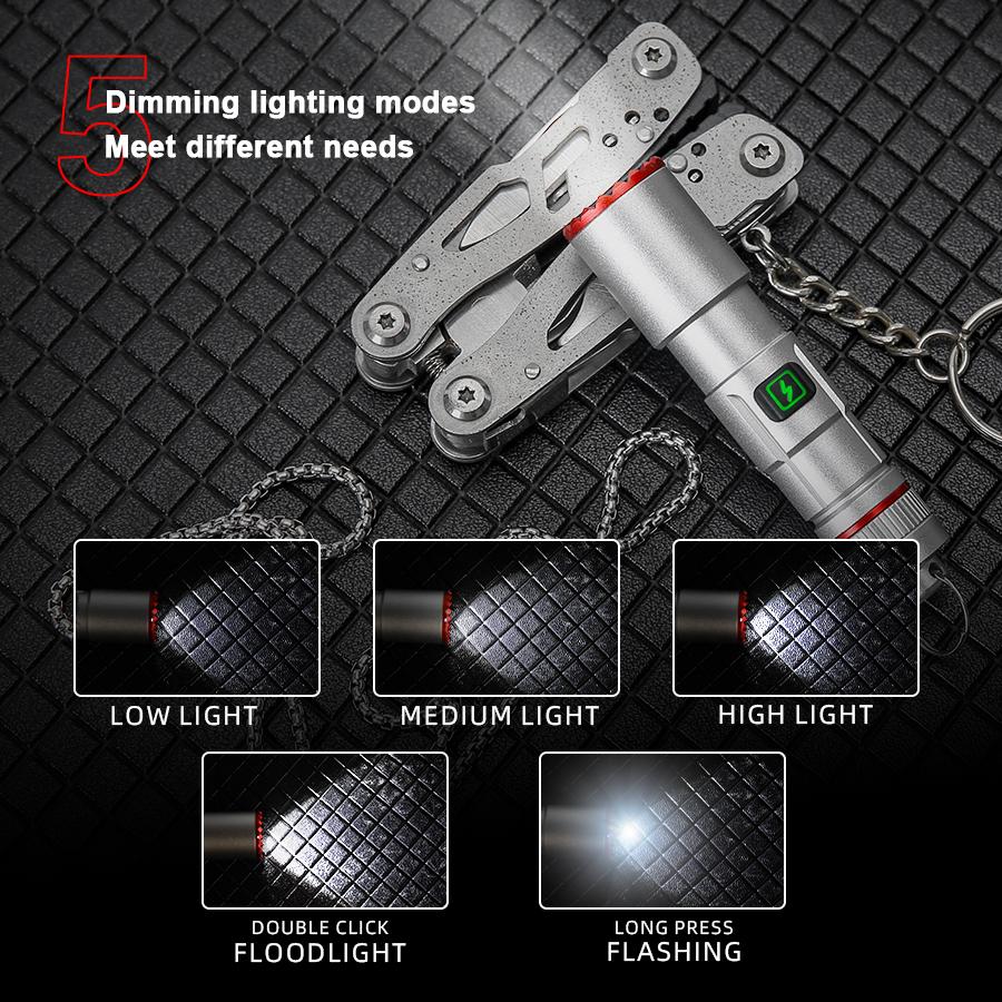 Leistungsstarke Mini-LED-Taschenlampe Taschenformat Aluminiumlegierung Kleine Taschenlampe Eingebauter Akku Typ-C Wiederaufladbar Notbeleuchtung Laterne