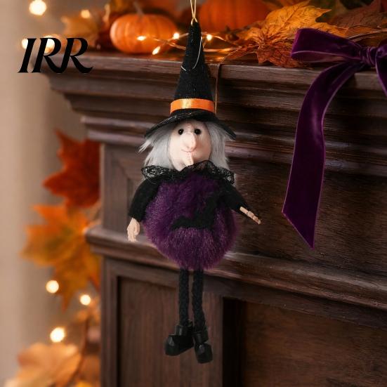 Seasonal Holiday Decoration Halloween Plush Pom Hanging Decoration, Pumpkin/Ghost/Black Cat/Witch Doll Witch Ornament for Tree, Porch, Window