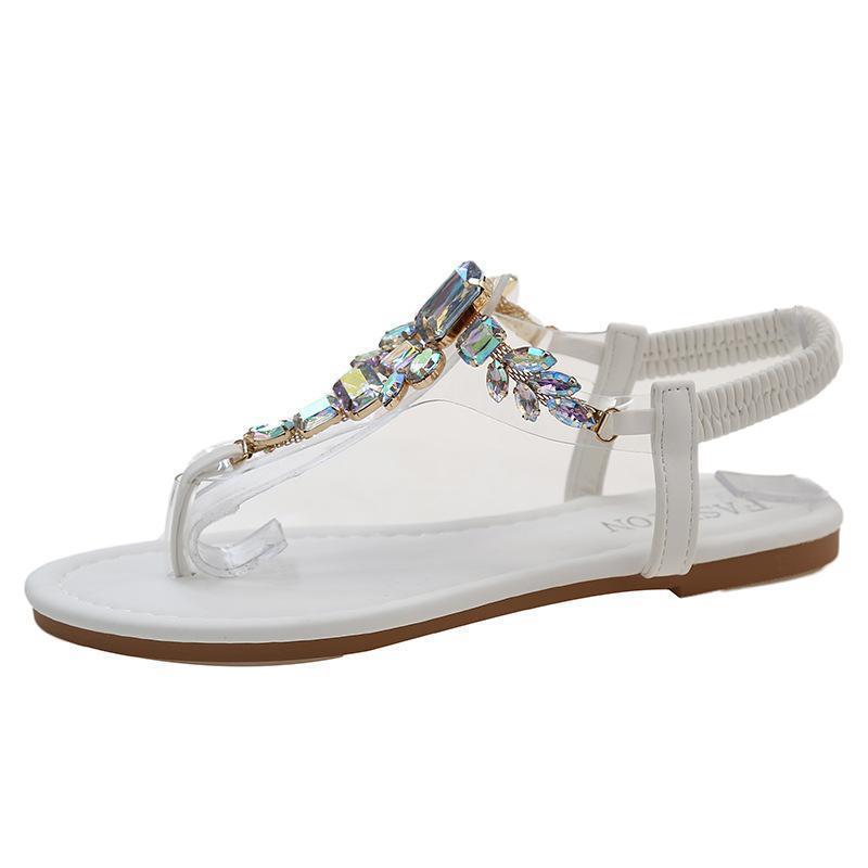 European and American large-size sandals women's summer 2025 new flat-bottomed versatile non-slip fashion rhinestone herringbone women's sandals