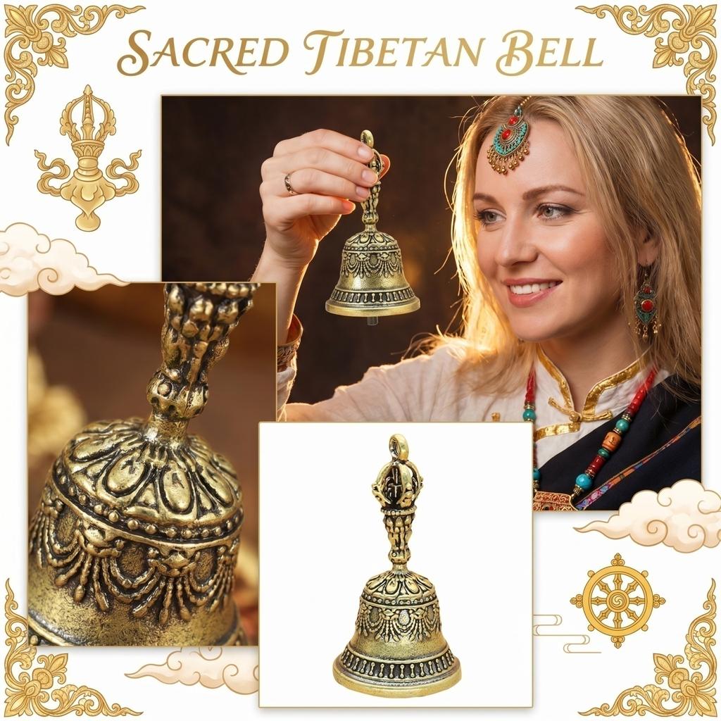 Dekorative Handglocke mit kunstvoll geschnitztem Griff und detailreicher gemusterter Oberfläche, geeignet für den Heim- und spirituellen Gebrauch