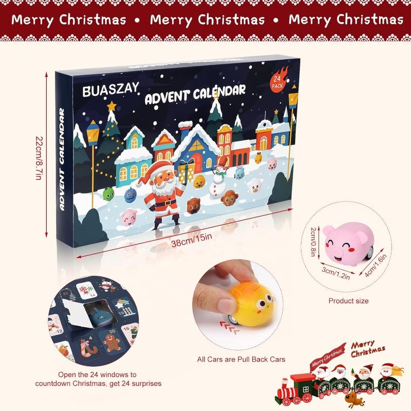Advent Calendar 2025 Cars Toys for Kids, 24 Days Christmas Countdown Calendar Animals Pull Back Car Vehicles Toy Set, Surprise Box for Boys Girls