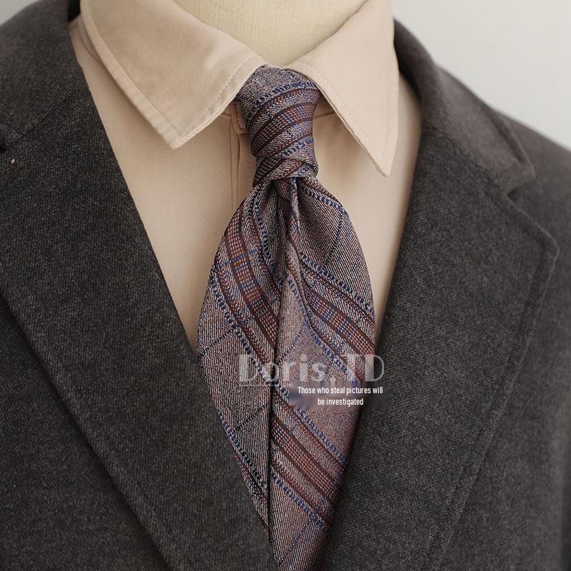 Retro Korean Style 8CM Navy Green Brown Pattern Men's Suit Tie
