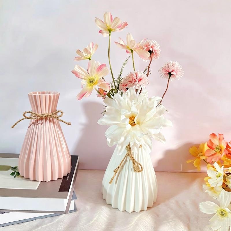 Nordic Origami Vase Pleated Plastic Flower Vase Waist Folding Bow Minimalist Floral Container Modern Dried Flowers Decor Vase