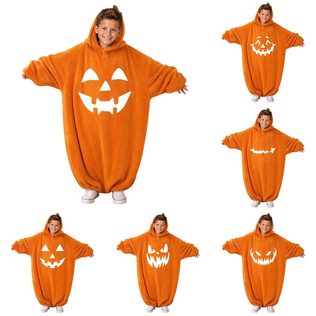 Kids' Halloween Printed Flannel Romper Pajama Set for Loungewear