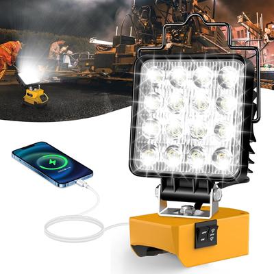 Φως εργασίας LED για Dewalt & για Milwaukee Battery 48W Protable Floodlight Φακός USB&Τύπος C Εργαλεία λάμπας φόρτισης για την τοποθεσία εργασίας