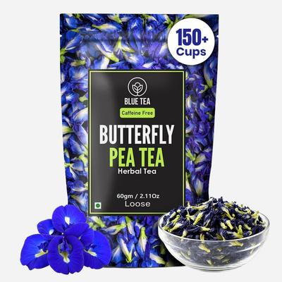 TÉ AZUL - Té de Flor de Guisante de Mariposa - 60g - Más de 120 Tazas | Aparajita - Shankhpushpi | RICO EN ANTIOXIDANTES | Té de Hierbas - Base de Flor - Té Detox