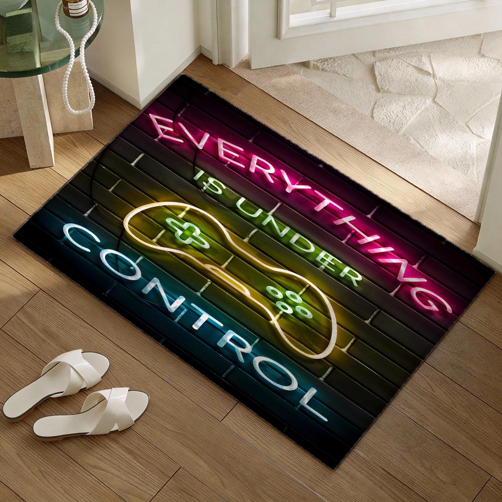 Neon Gamepad Game Zone Floor Mat Soft Flannel Non-Slip Door Mat - Thickened Rug for Living Room Home Decor