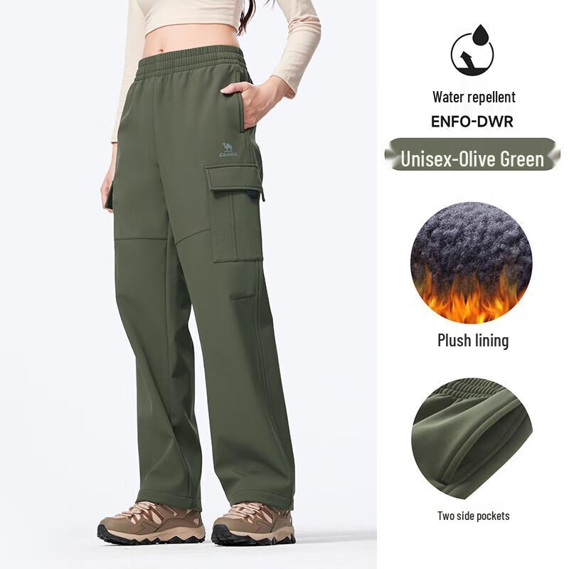 CAMEL Unisex Fleece-lined Water-Repellent Straight-Leg Outdoor Work Pants J35CA6L6027