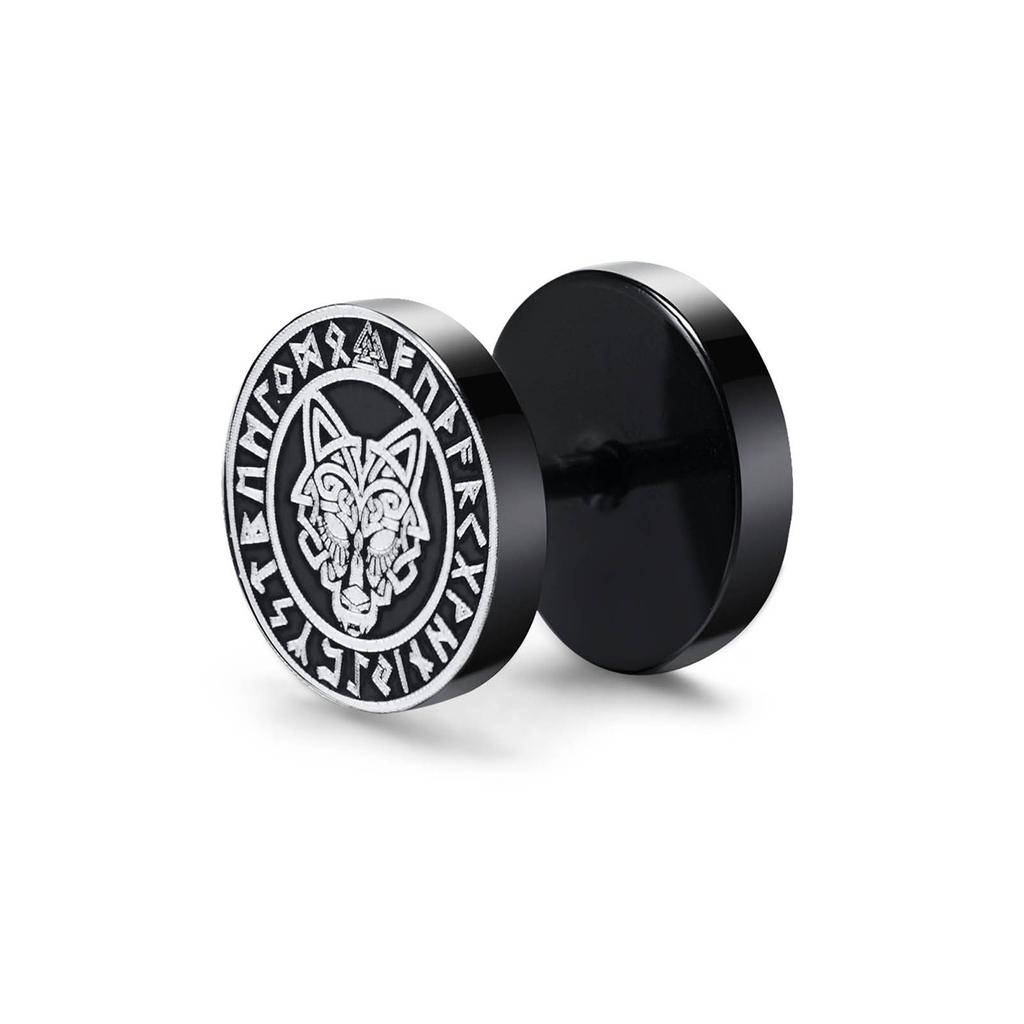 Gothic Norse Viking Runes Stud Earrings for Men Boys,Rock Punk Stainless Steel Valknut Wolf Head Compass Celtic Knot Earrings