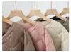 Women's Lightweight Collarless Down Jacket with Diamond Pattern - 2024 Autumn/Winter Collection, Casual V-Neck Layer.