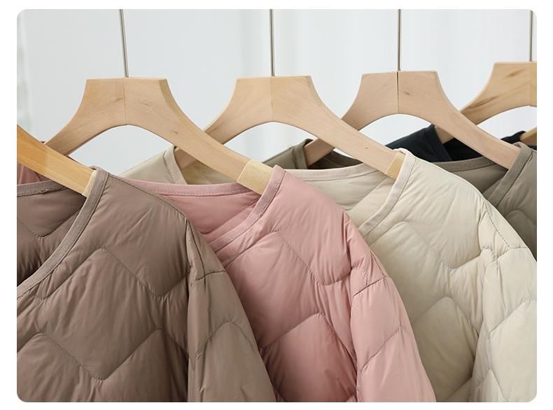 Women's Lightweight Collarless Down Jacket with Diamond Pattern - 2024 Autumn/Winter Collection, Casual V-Neck Layer.