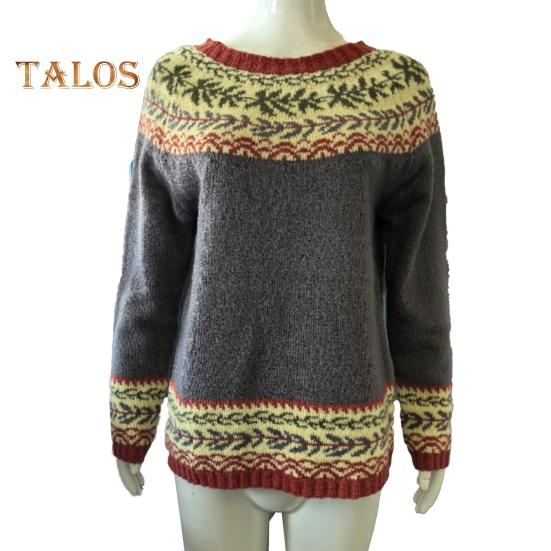 Pullover für Damen, Rundhalsausschnitt, Langarm, Patchwork, farbige Strickoberteile, lockere Passform, elastische, warme Strickwaren für den Alltag