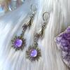 Bohemia Purple Crystal Sun Sliver Color Stainless Steel Tarot Hand Dangle Earrings for Women Halloween Party Wizard Jewelry Gift