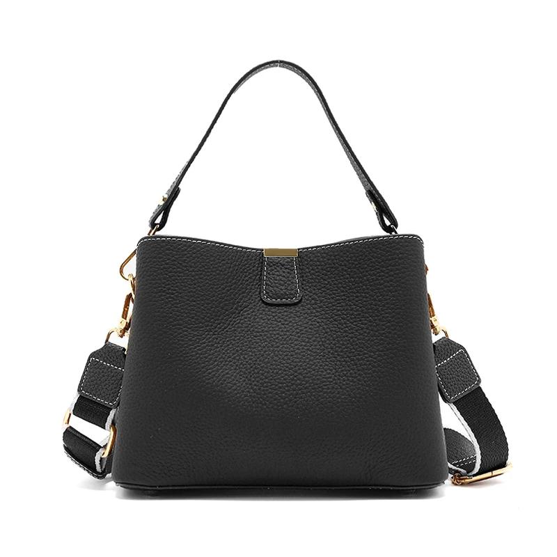 Genuine Leather Shoulder Bucket Bag Women Basket Tote Soft Handbag Genuine Leather Women Fashi Commuter One-shoulder Handbag