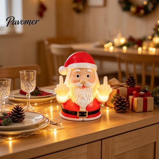 Humorvolle Weihnachtsfeier Dekoration Mittelfinger Licht, Frecher Weihnachtsmann Rentier Gebende Lampe mit LED Skurrile Geschenke für Kollegen Warmes Leuchten,