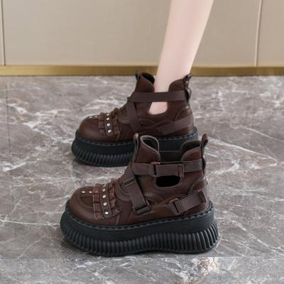 Retro Women's Summer 2026 New Cutout Breathable Booties Platform Heightened Big Toe Sandals