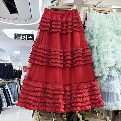 Elegante A-lijn Mesh Patchwork Rok voor Plus Size - Feeëngas, Pluizig Gelaagd Taartontwerp