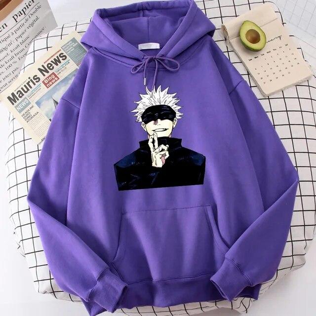 Felpa con cappuccio da donna stampata Jujutsu Kaisen Anime Satoru Gojou, con cappuccio caldo Harajuku, autunno, moda, tuta ampia