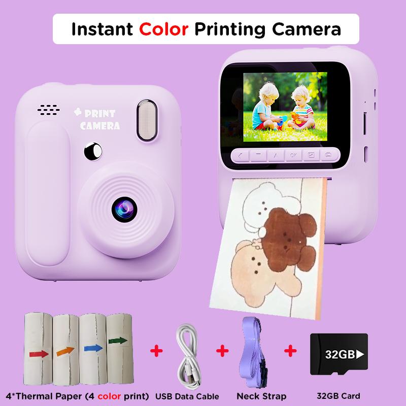 Kids Instant Color Printing Camera 1080P Colorful Po Thermal Print Toys Camera Video Games Music Children Boys Girls Gifts