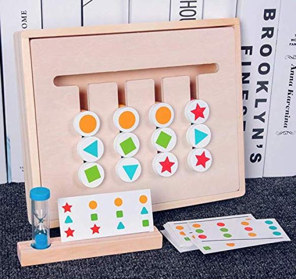 Foldable Wooden 3D Sorter with Storage Box for Color and Shape Sorting