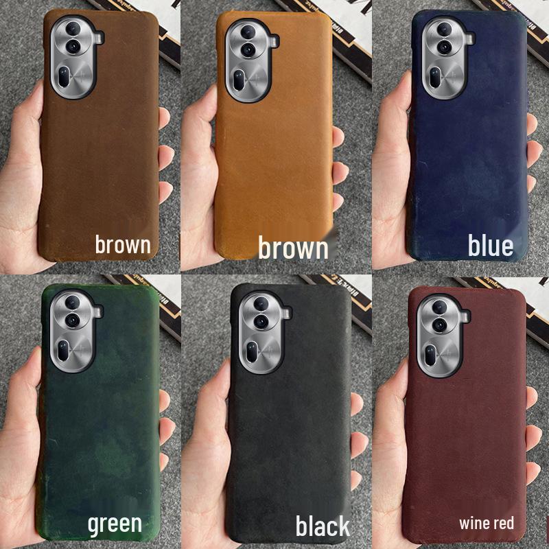 Genuine Leather Half-Cover Case for OPPO Reno5 5PRO - Crazy Horse Leather Cover for Reno5Pro+