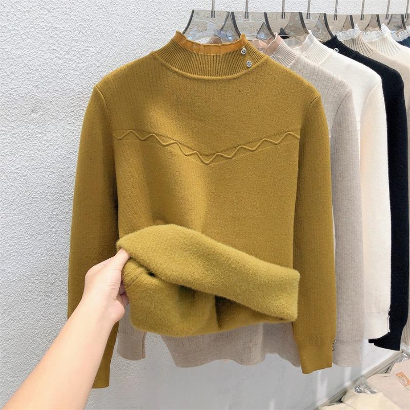 

Женский свитер с флисовым утолщением, полуворотником, флисовой подкладкой, новая модель высокого класса, выглядит хорошо. One size fits all [recommended 80-60kg] жёлтый