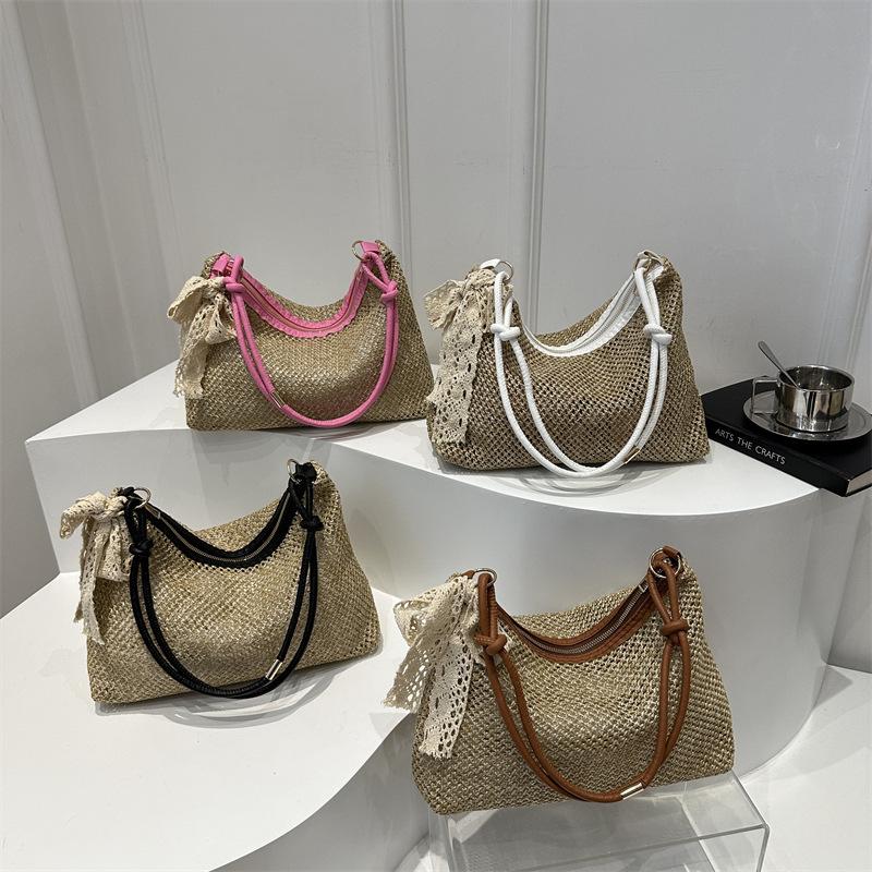Silk Scarf Woven Bag Women's 2025 New Trendy Fashion Straw Bag Casual Large Capacity Shoulder Bag Foreign Style Underarm Bag