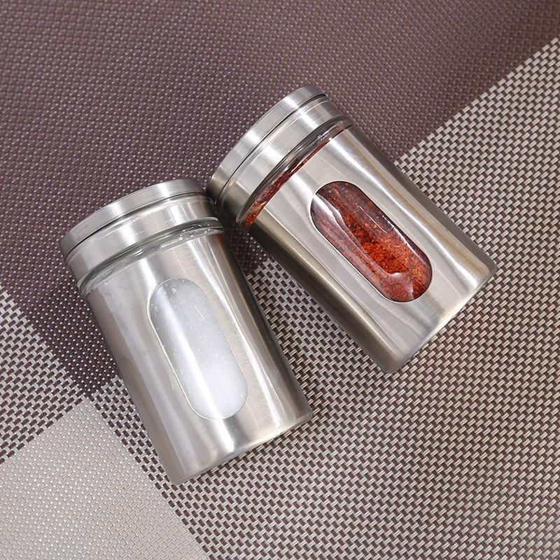 Stainless Steel Spice Shaker Seasoning Cans Rotate Camping Barbecue Jars Spice Storage Box Salt Sugar Pepper Storage Bottle