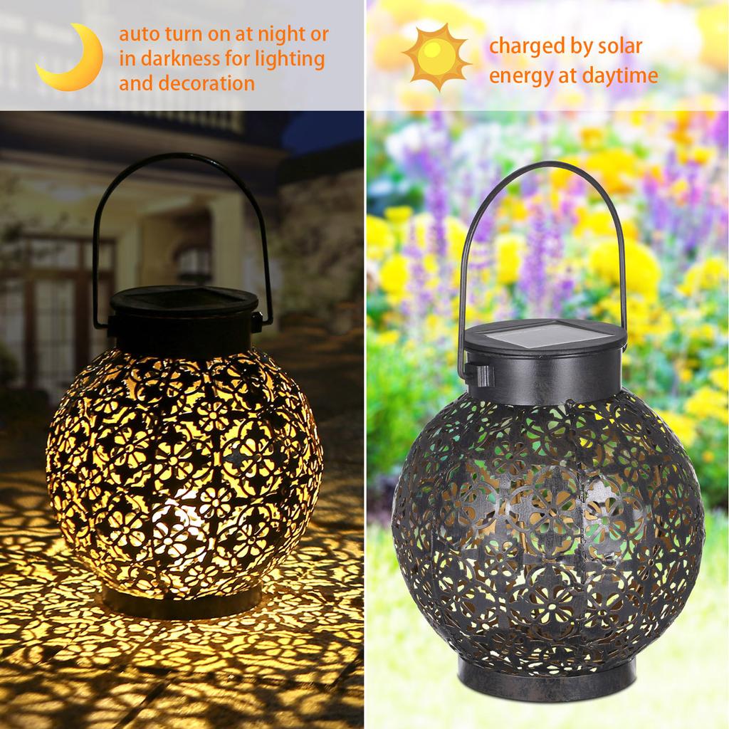 Tomshine Outdoor Solar Lantern Light Hollowed-out Design Decorative Metal Hanging LED Lights