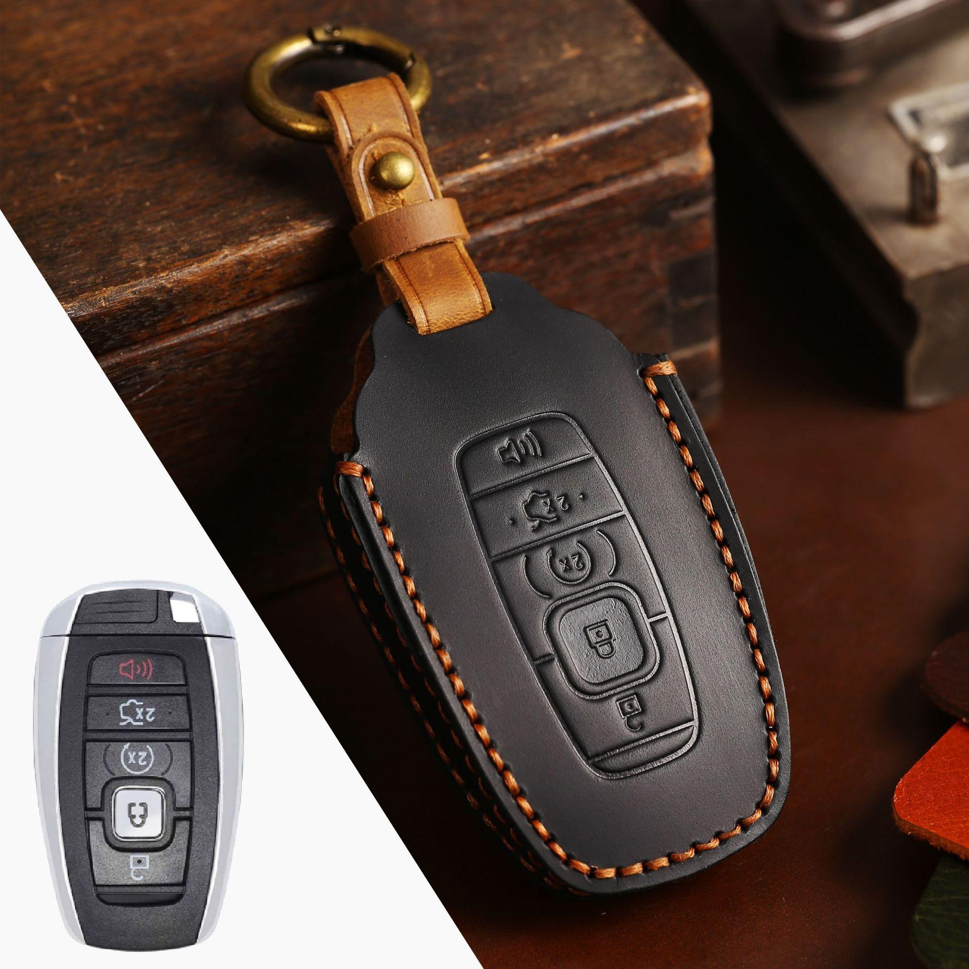 

Applicable Lincoln key set Navigator Adventurer Aviator Navigator Leather Car Key Set Handmade чёрный