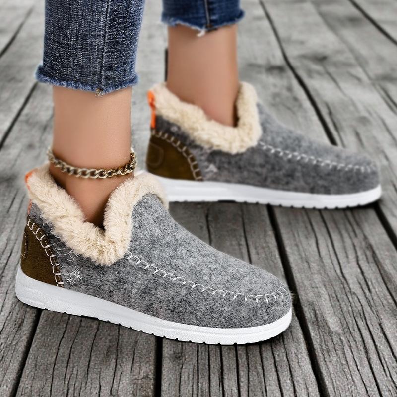 Baumwollschuhe Damen neue Samt verdickte Schneestiefel Outdoor warme kurze Stiefel Ein-Pedal Baumwollstiefel
