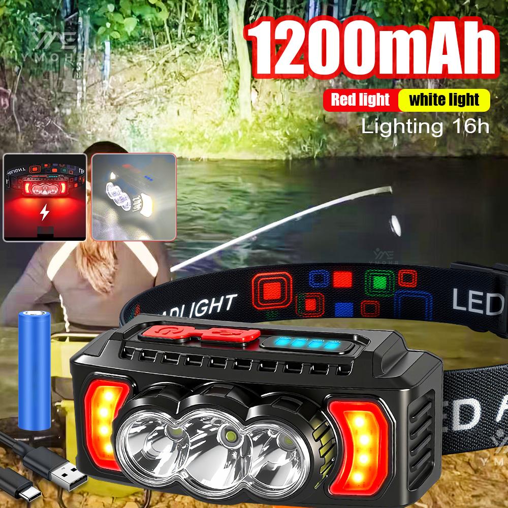 USB C Rechargeable COB LED Headlamp Powerful Headlight 18650 Super Bright Waterproof Head Torch For Outdoor Fishing Accessories