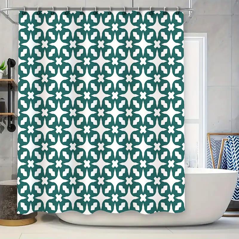 

Beautiful Green Bath Shower Curtain With White Star Pattern Decoration For Home Bathroom Accessories W60H190(CM)-1 Pcs