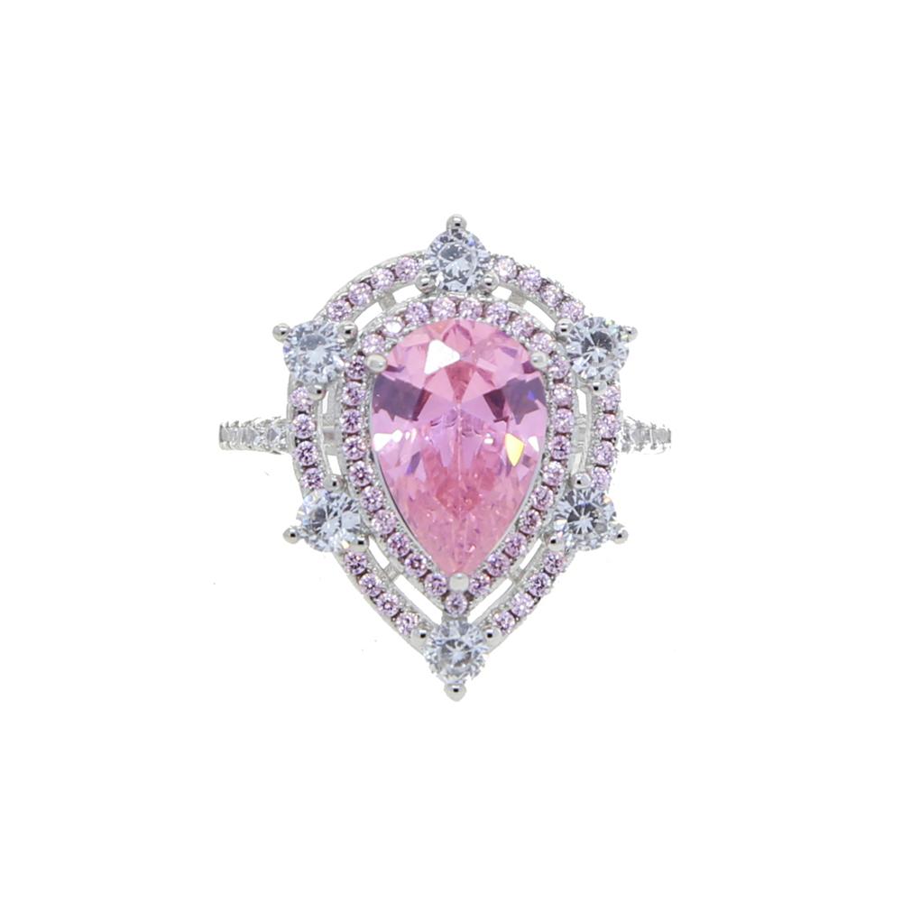 2022 Iced Out Bling pink Girl Micro Pave Cz Double Layer White pink Drop Water Shape Diamond Women Ring