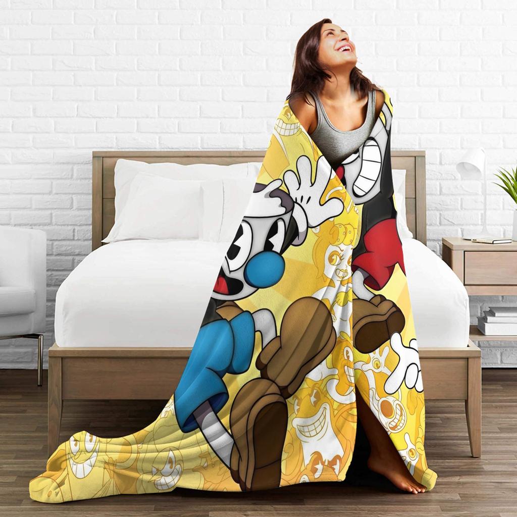 Cuphead Cartoon Blanket  Super Soft Print Plush Bedding Throws For Home Decor Travel Office Flannel Bedspread Bed Cover