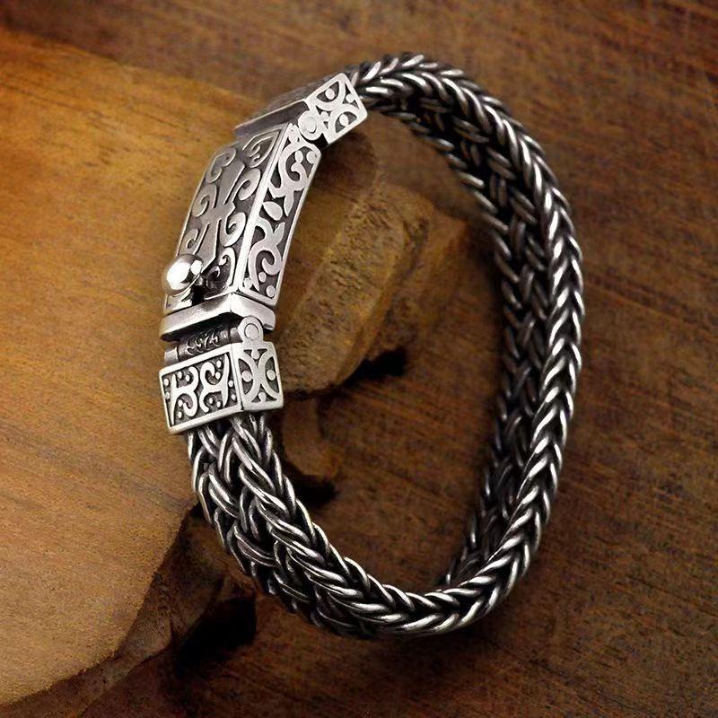 

Xiangxu Retro Thai Handmade Men s Wide Woven Bracelet Hip Hop Cuban Style 20 cm