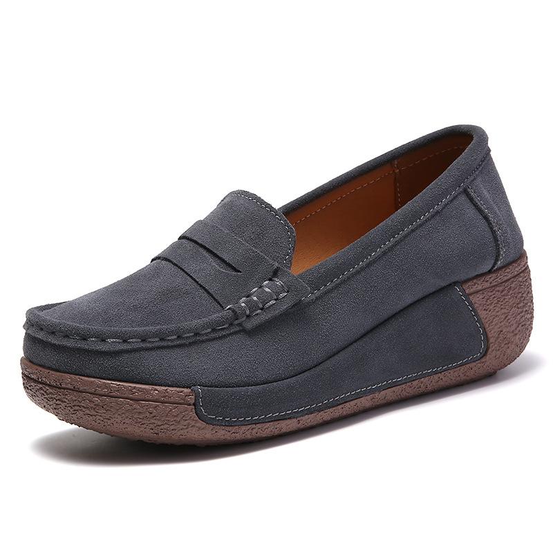 Women Platform Shoes 5cm High Retro Suede Wedge Loafers Non-Slip Casual Walking Shoes Height Increasing