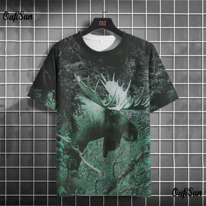 3d Animal Print Men's T-Shirt Deer Pattern Tops Fashion Street Short Sleeve Crew Neck Pullover Oversized Men's Clothing