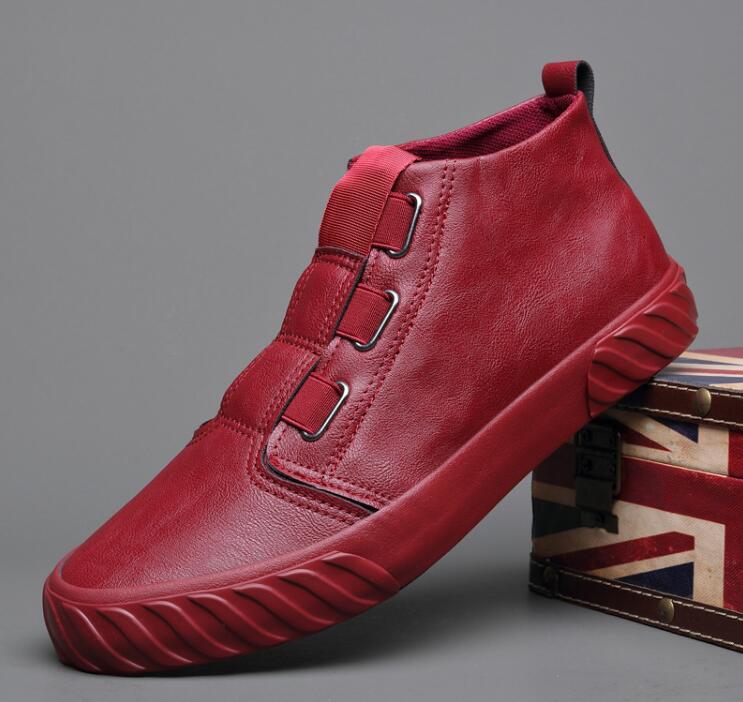 New Shoes for Men Leather Casual Shoes Spring Autumn Fashion High Top Flat Skateboard Shoes Slip-on Sneaker