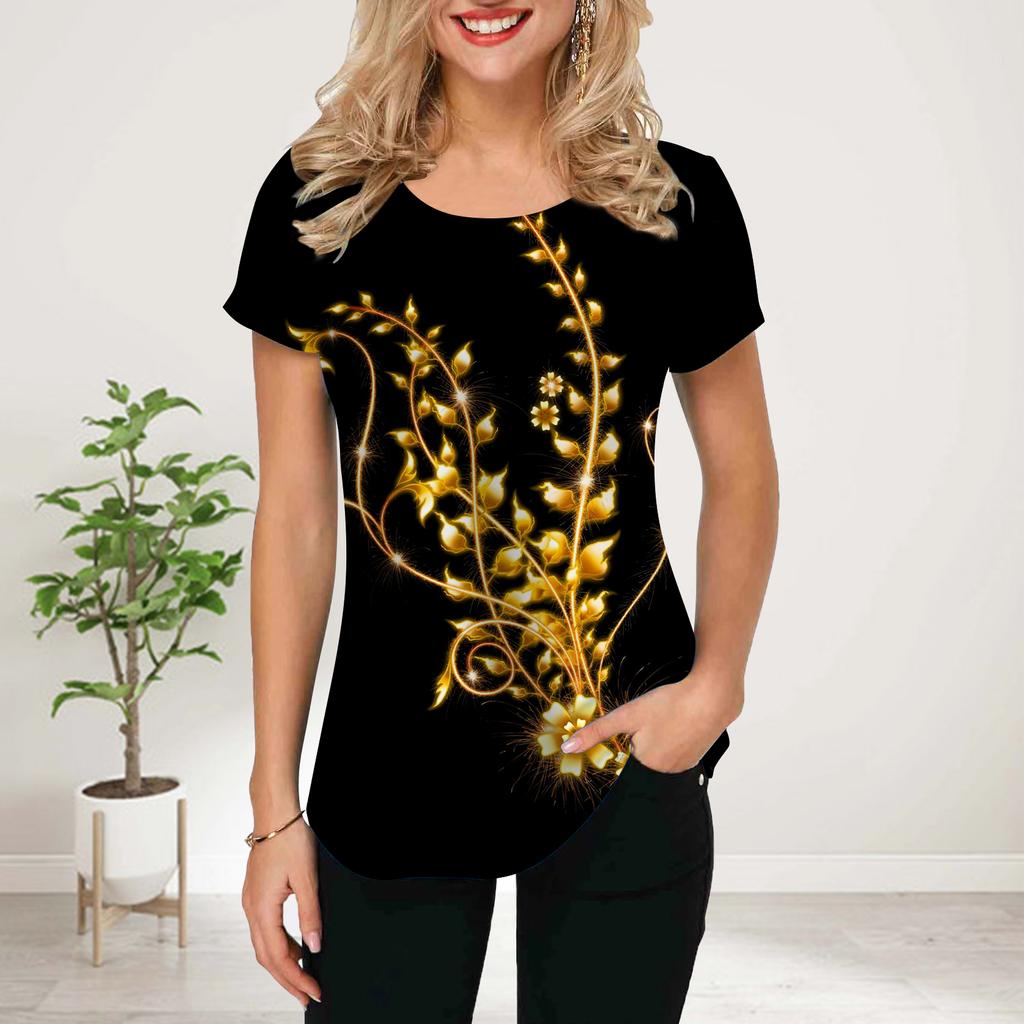 Women Summer T Shirt Blue Crystal Dolphin Print Short Sleeve Tees Casual Printed Tops