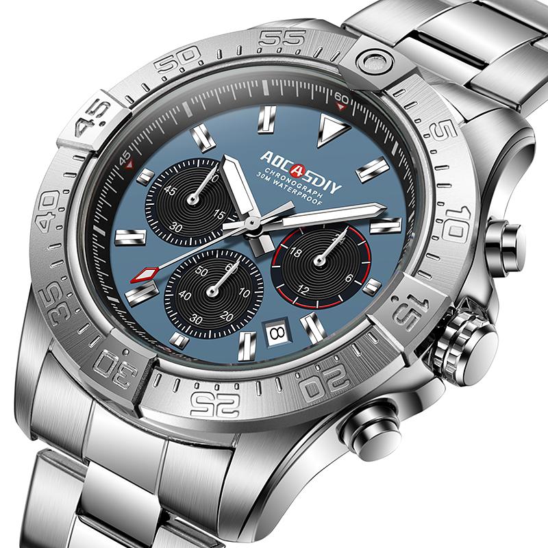 Business Watches For Men Chronograph Waterproof Wristwatch Quartz Multifunctional Stainless Steel Watch Gift