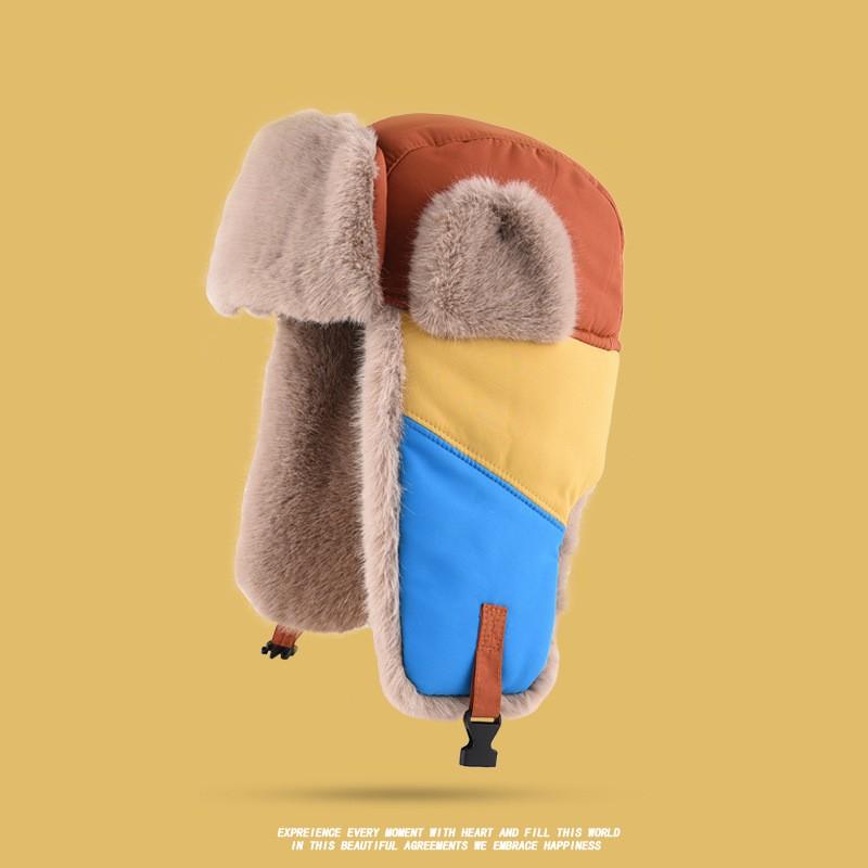 Unisex Winter Warm Fleece Lined Patchwork Beanie Hat With Ear Protection Outdoor Cycling Cold Weather