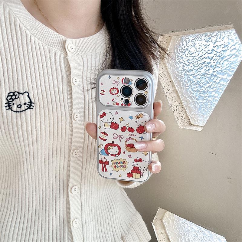 Custom Graffiti Red Apple Cat Illustration Phone Case for iPhone 17, 16 Pro Max, 15, and 14.