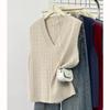 Plus Size Women's Solid V-neck Knit Vest for Spring/Autumn 2026 - Versatile Cardigan Outerwear 